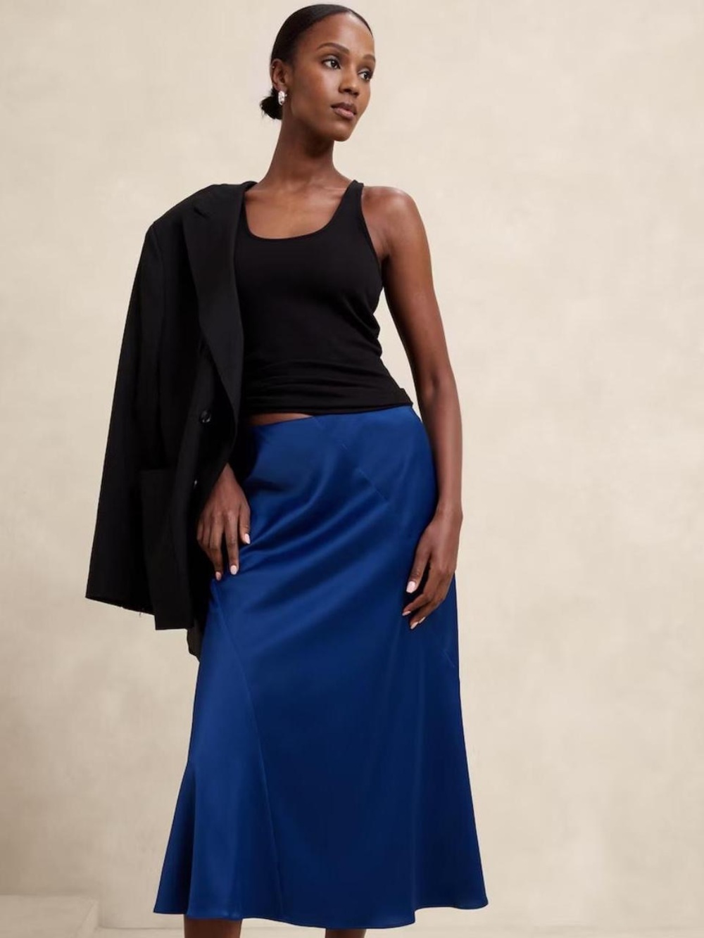 Banana Republic Satin Midi Slip Skirt in Lazuli Blue